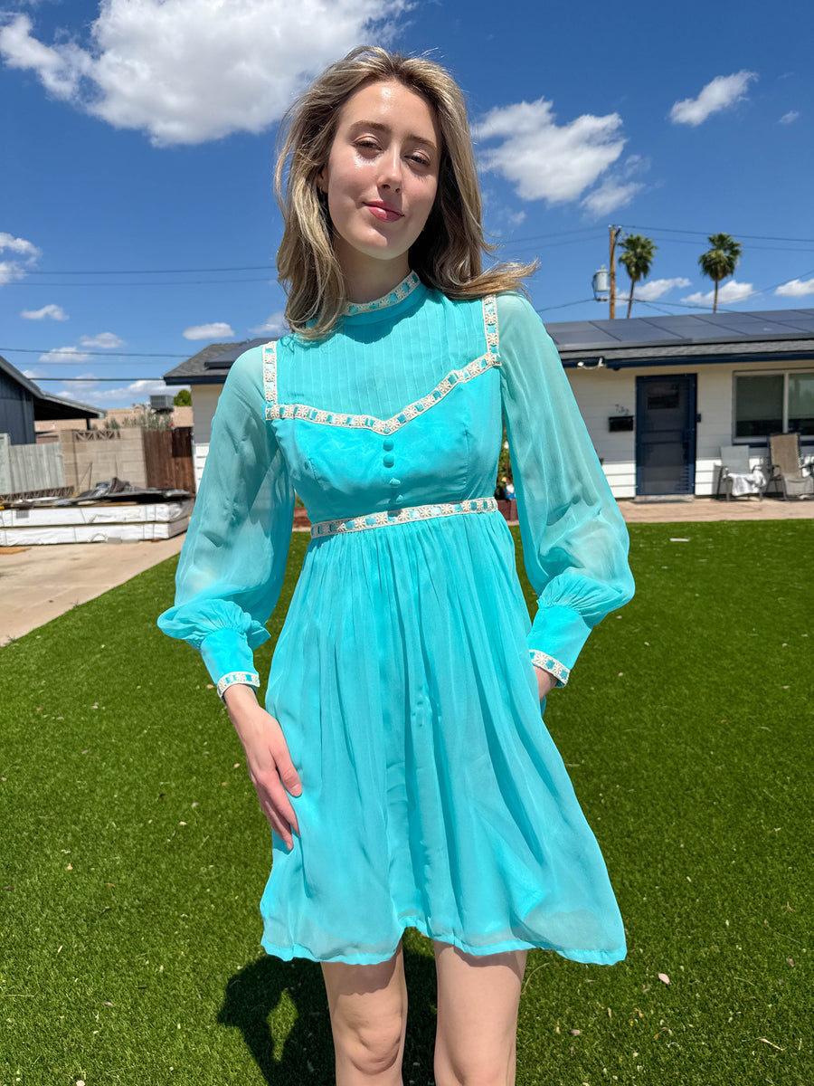 70s Blue Chiffon Babydoll Mini Dress – Luxie Vintage