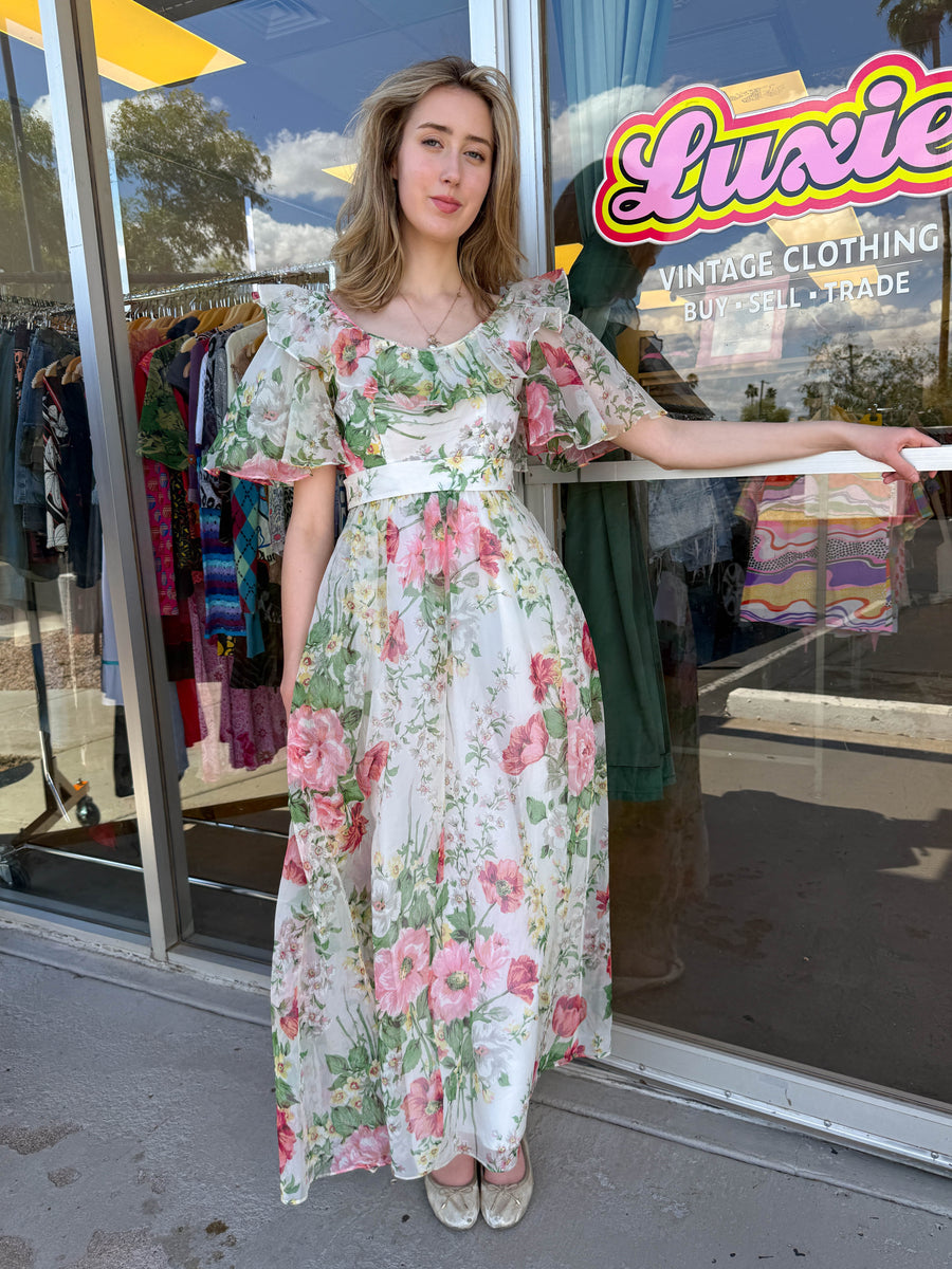 70s Fluttery Chiffon Floral Dress