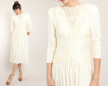 80s Ruched Lace Midi Dress