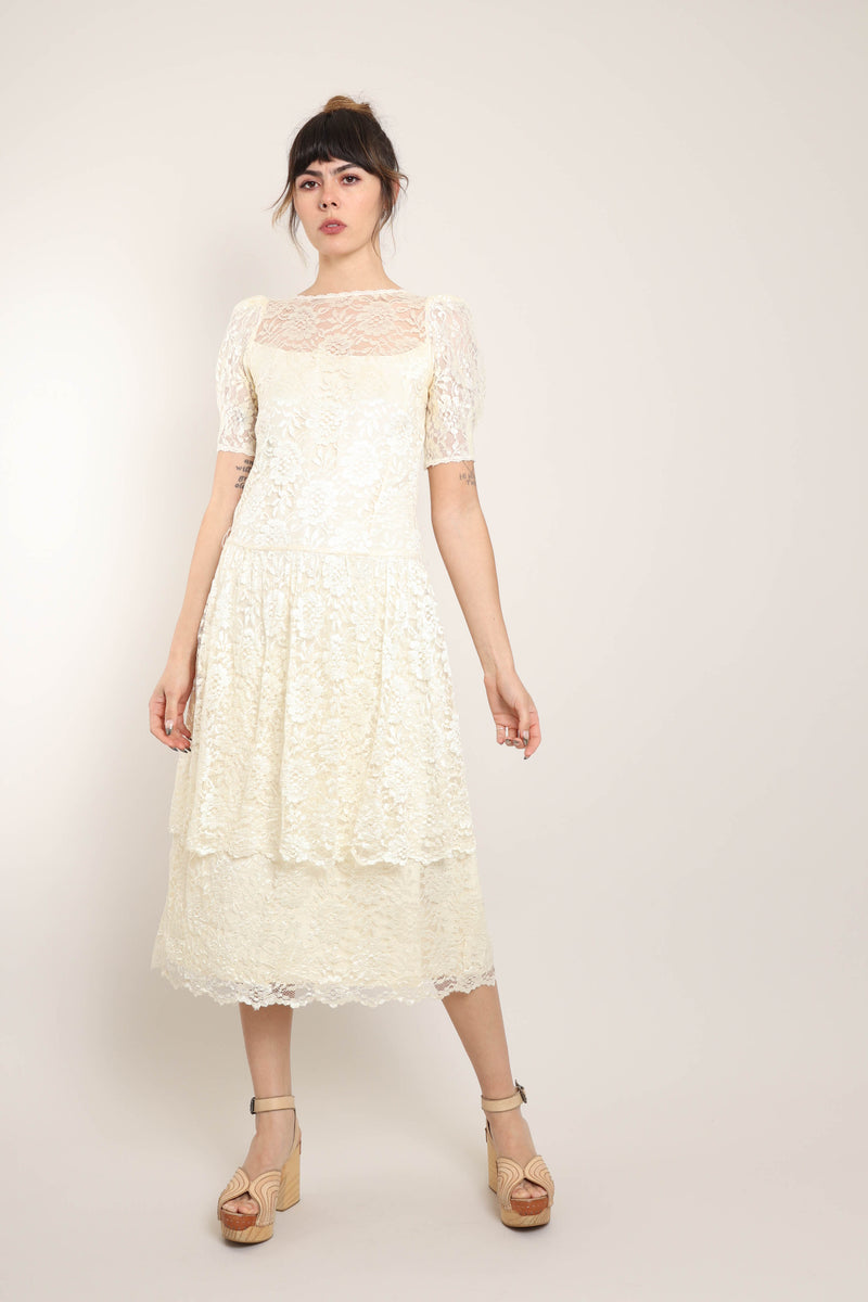 cream lace midi dress