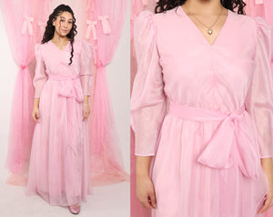 ❤️ 80s Pink Chiffon Dress With Sash