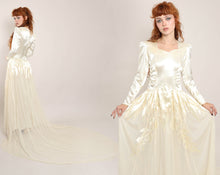 40s Satin Appliqué Dress With Train