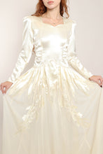 40s Satin Appliqué Dress With Train