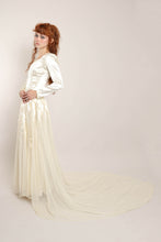40s Satin Appliqué Dress With Train