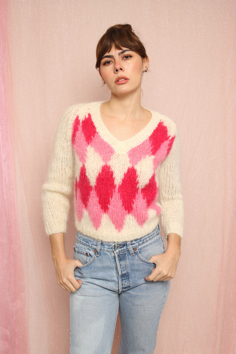 ❤️ 60s Pink Argyle Mohair Sweater – Luxie Vintage