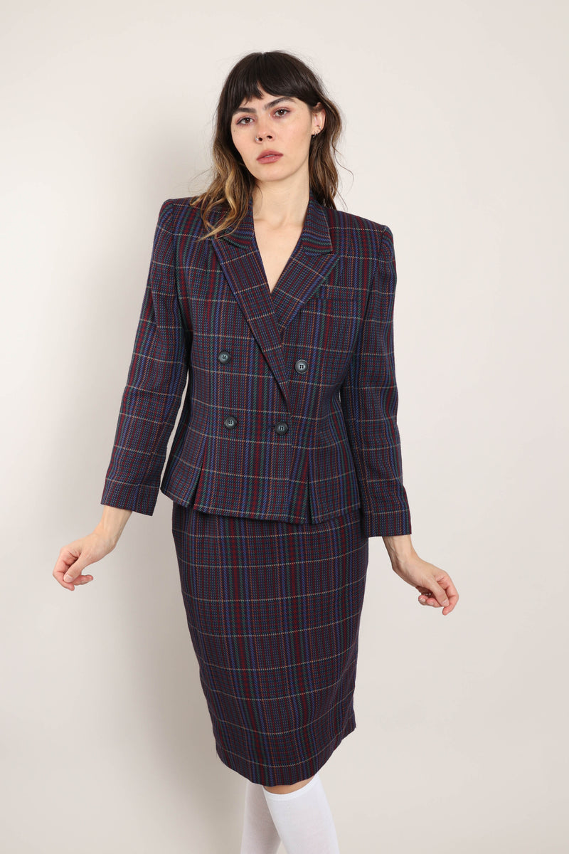 失常 Retro Plaid Cake Skirt & Beret