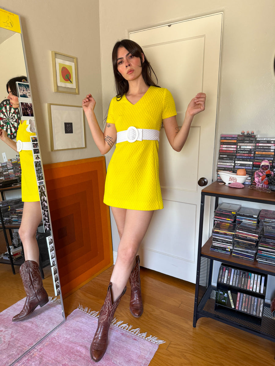 1960 mini dress 1960s High Collar Yoked Mini Dress Wayward Collection