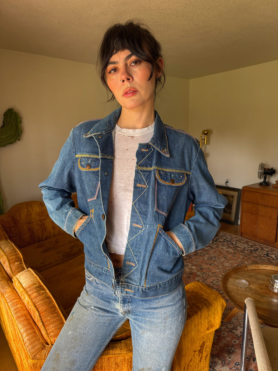 70s Maverick Embroidered Trucker Jacket – Luxie Vintage