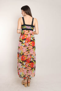 60s Black Floral Slip Dress