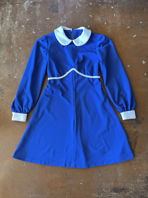 70s Blue Mod Mini Dress - L/XL