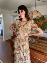 90s Muted Floral Chiffon Dress