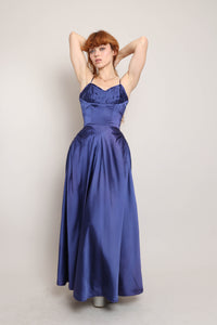 50s Blue Satin Gown