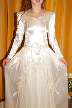 40s Satin Appliqué Dress With Train