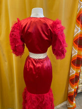 80s Red Satin Chiffon Set