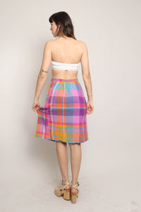 80s Plaid Gauze Cotton Skirt