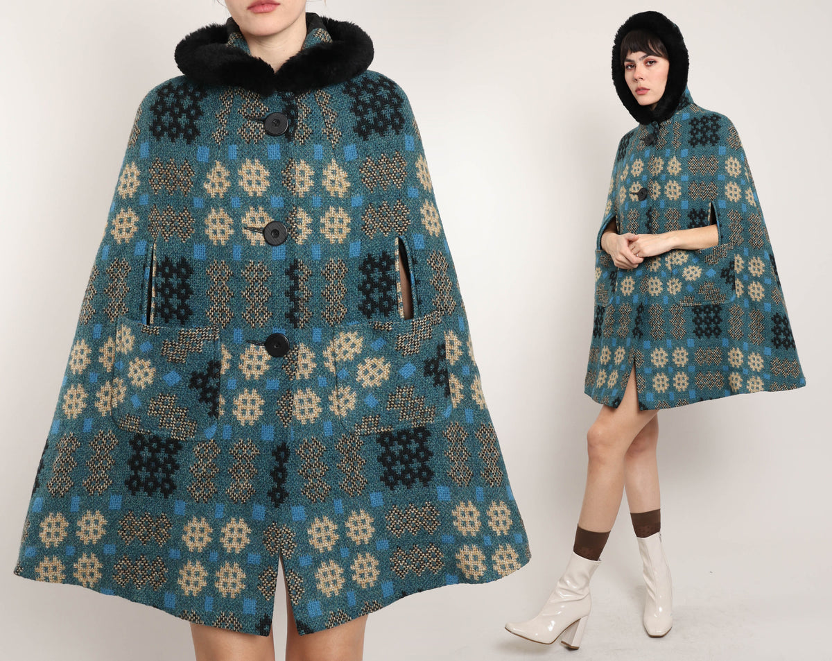 1970s～ euro vintage cape Vintage Cape: Gorgeous Rare Vintage 1970s Brown and Tan