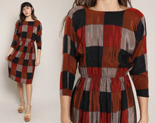 80s Copper & Rust Checkered Dress