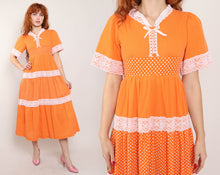 70s Orange Prairie Dress