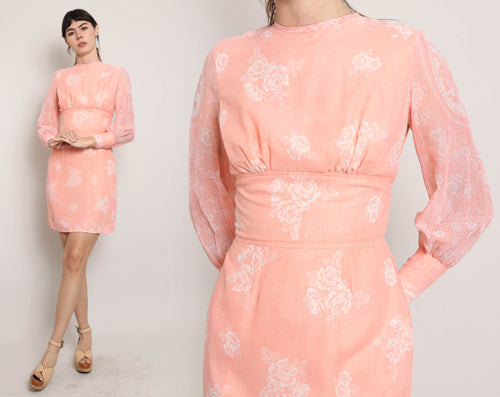 60s Peach Floral Dress