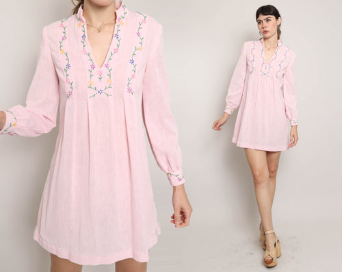 70s Embroidered Gauze Dress