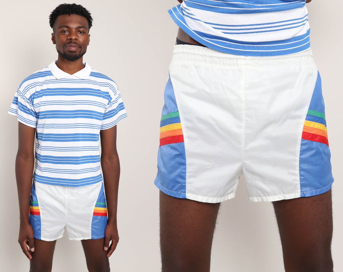 1980s vintage zena rainbow stripe shorts deals