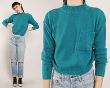 80s Teal Pocket Sweater