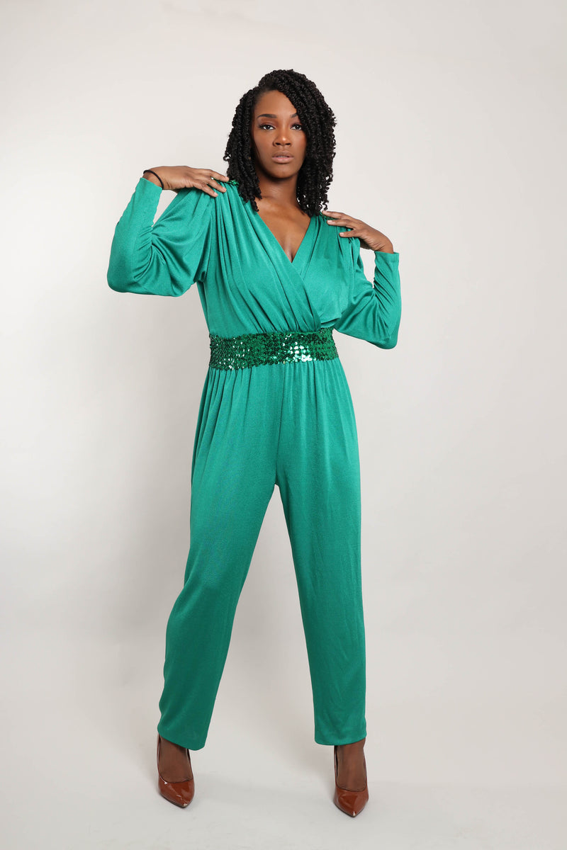 80s Draped Disco Jumpsuit Luxie Vintage