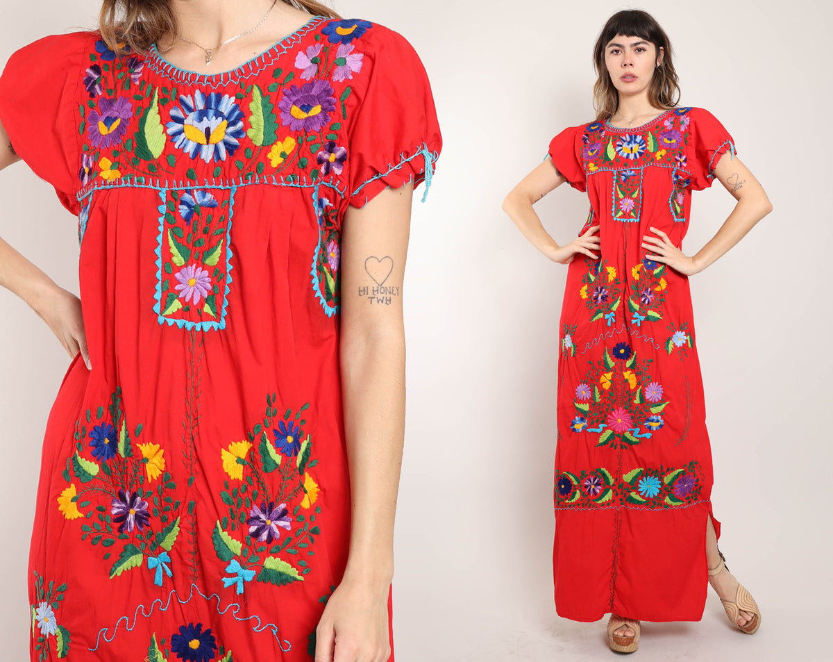 70s Red Oaxacan Dress – Luxie Vintage