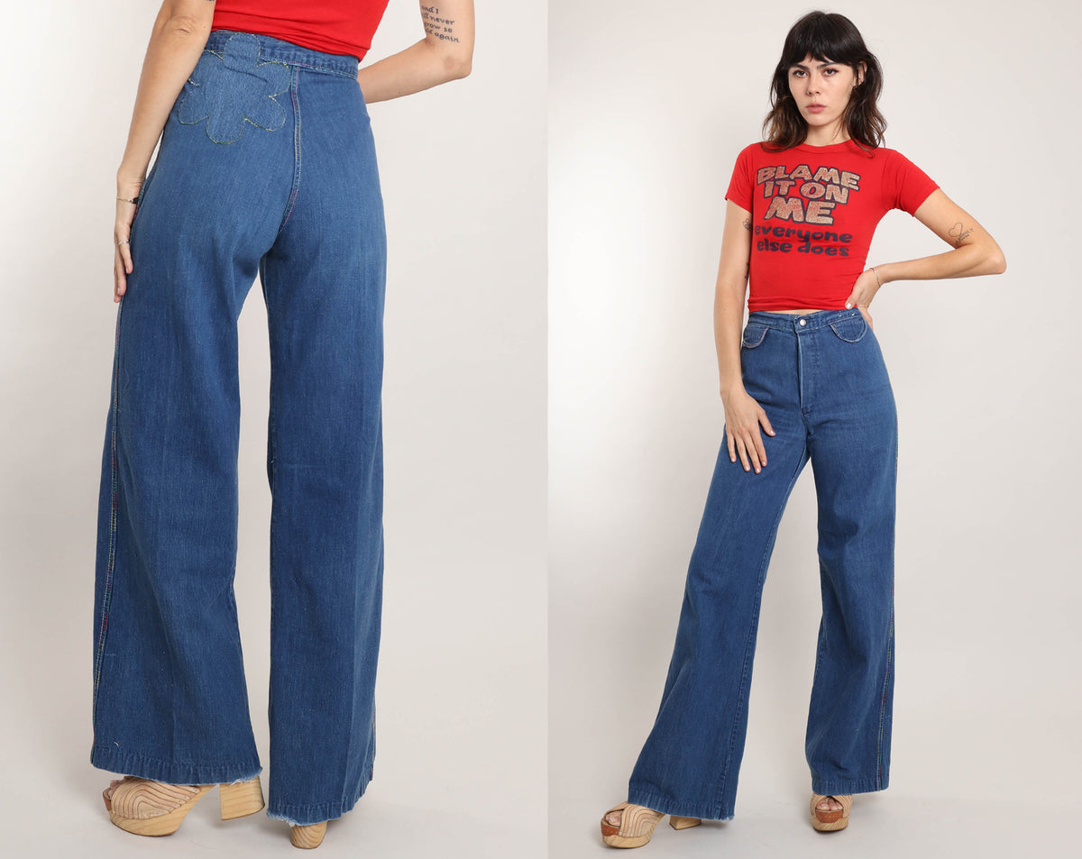 DEADSTOCK Vintage 1970s L.A.P.D. Bell Bottoms // High Rise + Extra Long  Inseam — Hellhound Vintage