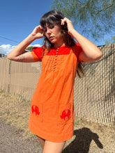1970s Orange Puff Sleeve Elephant Print Mod Mini Dress