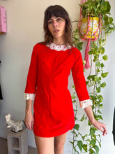 1960s Red Velvet Mini Dress With Lace Trim - S