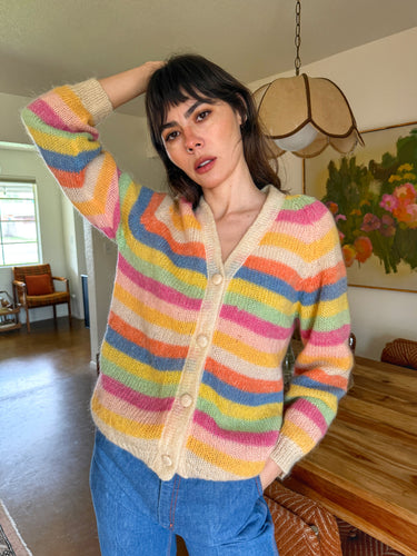 60s Rainbow Striped Cardigan