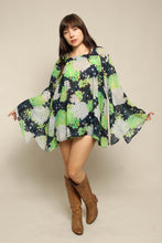 70s Botanical Chiffon Bell Sleeve Tunic