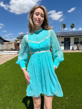 70s Blue Chiffon Babydoll Mini Dress