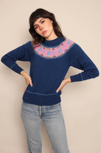 80s Horse & Heart Print Sweater
