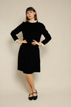 1960s Black Velvet Drop Waist Dress With Lace Trim