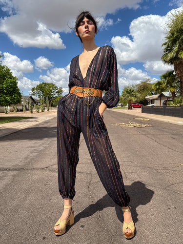 70s Rainbow Striped Gauze Jumpsuit
