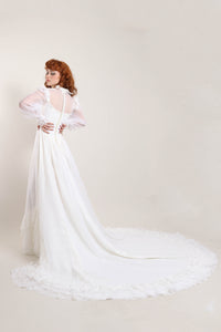 70s Victorian Chiffon Gown With Train