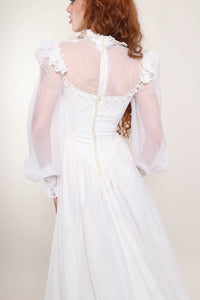 70s Victorian Chiffon Gown With Train