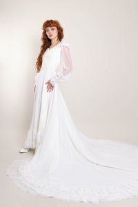 70s Victorian Chiffon Gown With Train