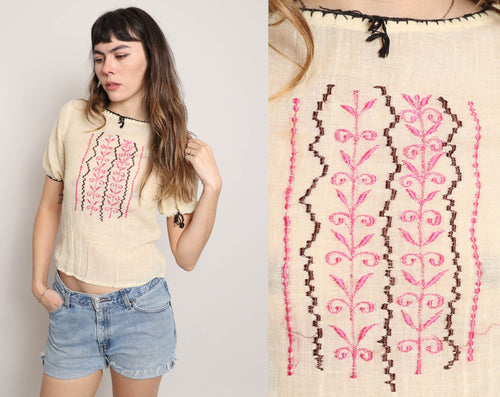 70s Gauze Embroidered Shirt