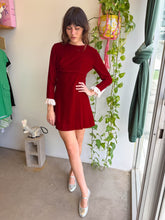 1960s Maroon Velvet Mini Dress With Ruffle Lace Sleeve Cuffs - XS/S