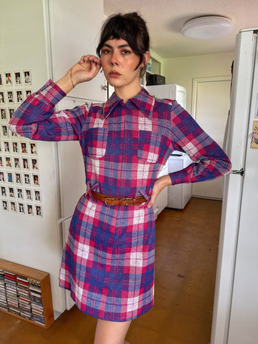 70s Plaid Knit Mod Dress