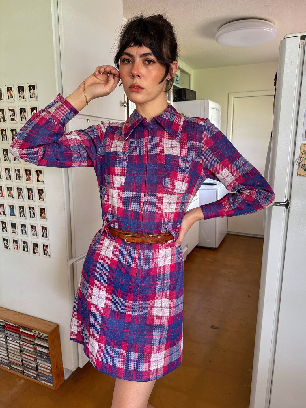 70s Plaid Knit Mod Dress
