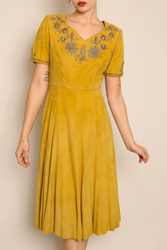 50s Suede Beaded Dress
