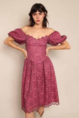 80s Scalloped Lace Party Dress