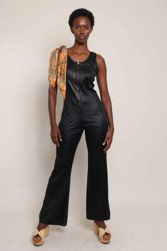 70s Wet Look Bell Bottom Jumpsuit