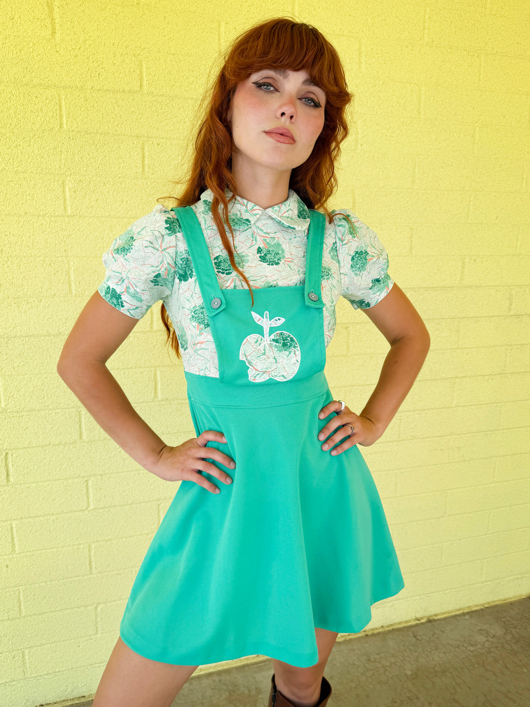 70s Apple Pinafore Dress