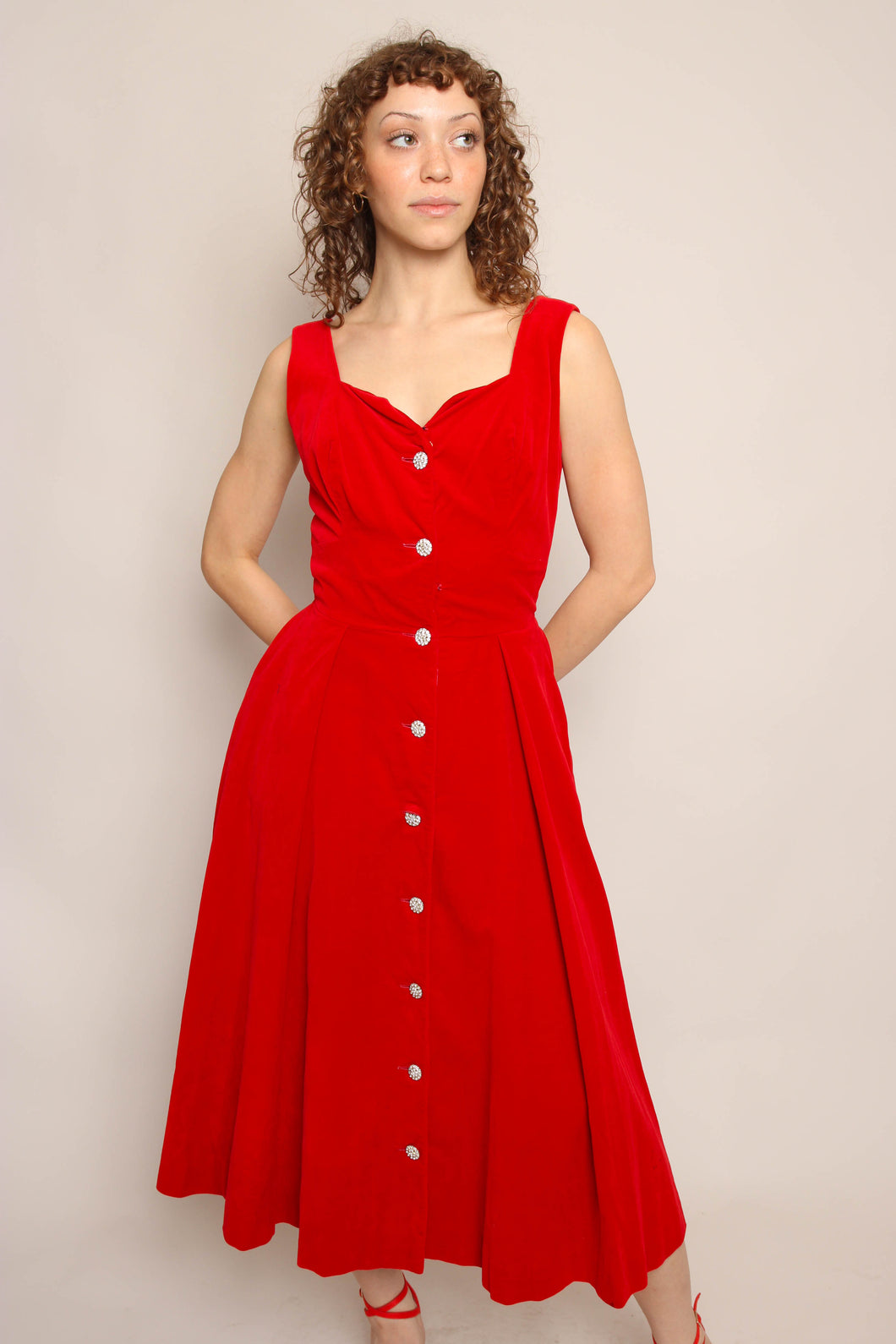 50s Red Velvet Party Dress