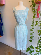 50s Blue Lace Wiggle Dress With Belt